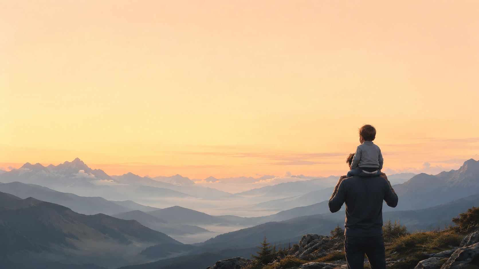 Father and son at sunrise